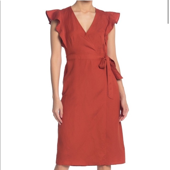 Astr Dresses & Skirts - ASTR | Orange Linen Blend Wrap Dress